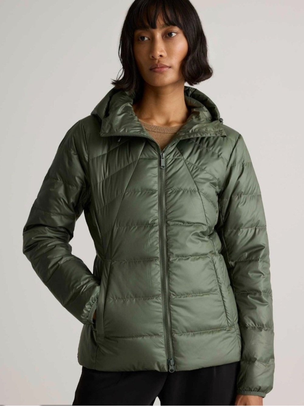 QUINCE Lightweight Down Packable Puffer Hooded Jacket Large Loden Green 8180
